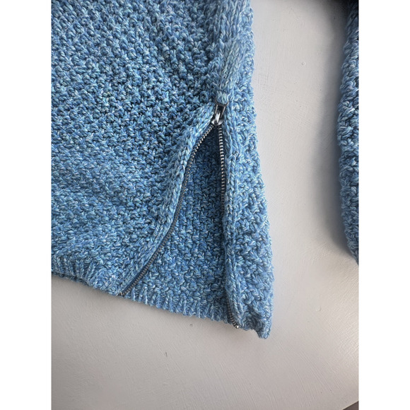 Talbots Sweater XL Blue Side Zip Chunky Knit Pullover Flecked 100% Cotton - Picture 3 of 4